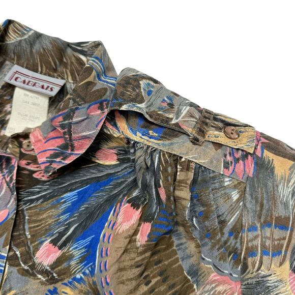 Vintage Brown Feather Button Up Cotton Shirt Dress Size 12 Womens Made in USA - Picture 6 of 12